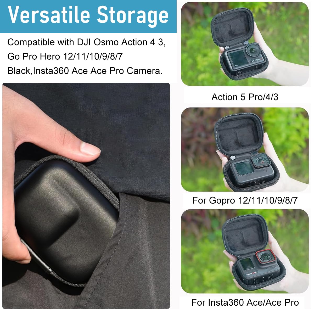 ZORBES Carrying Case for OSMO Action 5 Pro/4/3 Waterproof PU Hard Shell Storage Bag Plush Lining Design Action Camera Travel Case with Handstrap & Carabiner, 9.8 * 7.6 * 4.5cm ZORBES Carrying Case for OSMO Action 5 Pro/4/3 Waterproof PU Hard Shell Storage Bag Plush Lining Design Action Camera Travel Case with Handstrap & Carabiner, 9.8 * 7.6 * 4.5cm